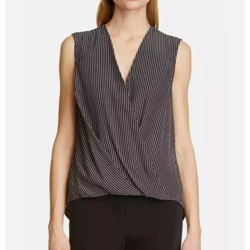 RAG AND BONE Victor Blouse - BLACK AND WHITE STRIPED SILK SLEEVELESS TOP…